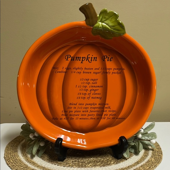 Ceramic Pumpkin Pie Dish With Recipe - Picture 1 of 5